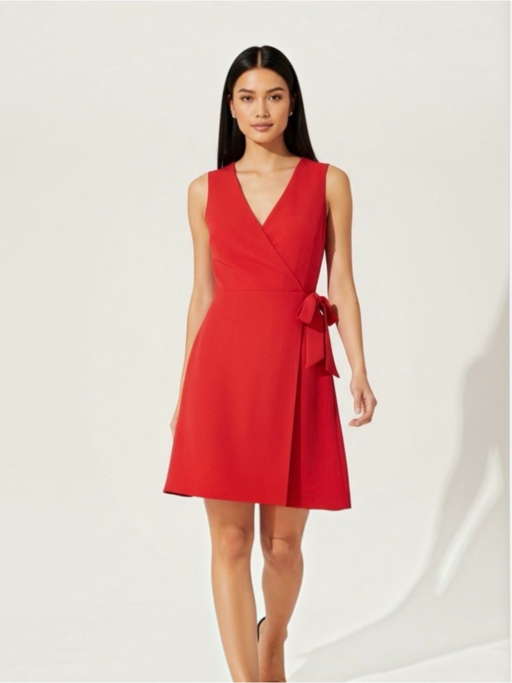 Loft Red Faux Wrap Sleeveless Lined Dress, SZ 14, NWT